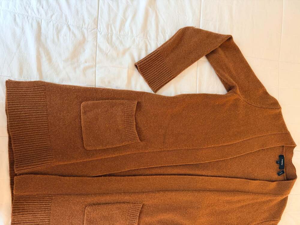 Theory Long Open Front Cardigan Brown Knit Sweater Quiet Luxury Minimalist - Picture 5 of 6